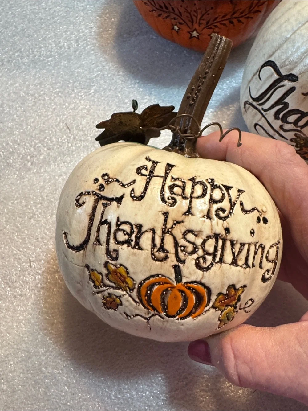 Thanksgiving Decorative Pumpkin Set — Orange & White Seasonal Accents